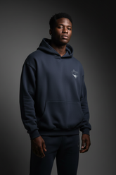 Heavyweight Unisex Boxy Hoodie - Navy Blue/White - Mount Alpha Clothing®