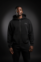 Heavyweight Full-Zip Unisex Men Hoodie - Black/Velvet Off White - Mount Alpha Clothing®