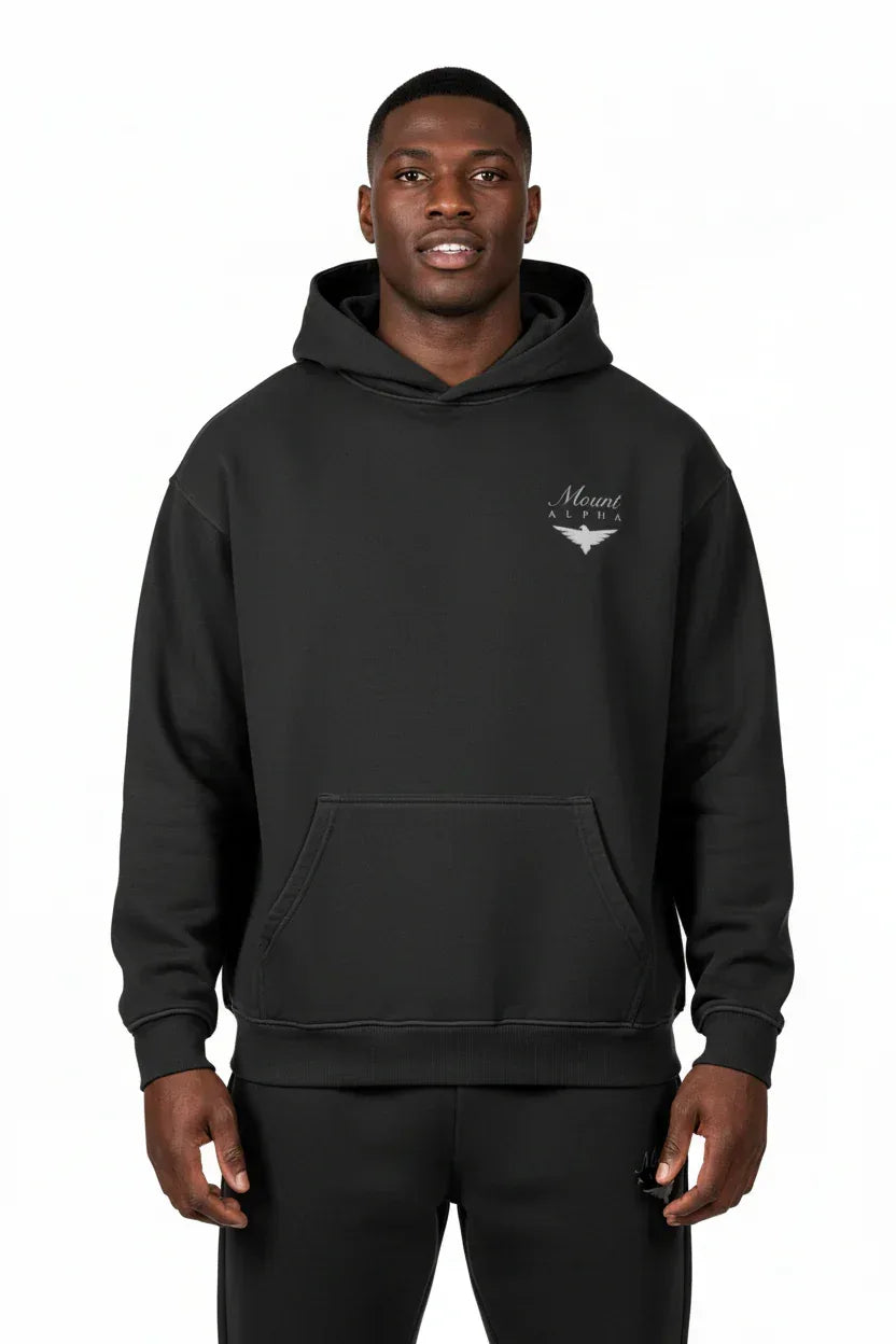 Super Heavyweight Oversized Retro Hoodie - Faded Black/White - Mount Alpha Clothing®