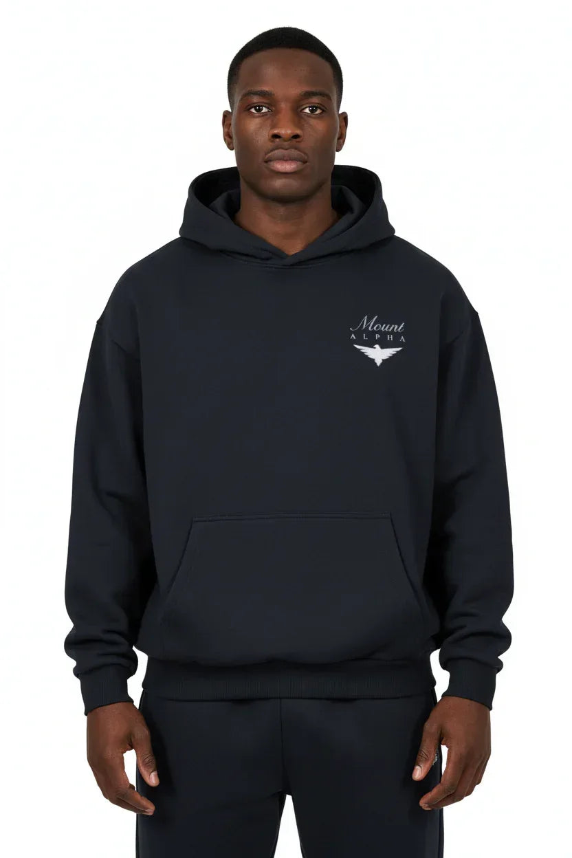 Heavyweight Unisex Boxy Hoodie - Navy Blue/White - Mount Alpha Clothing®