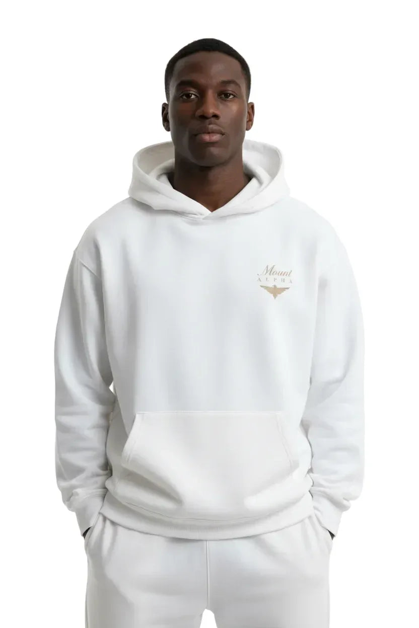 Heavyweight Unisex Fleece Hoodie - White/Gold - Mount Alpha Clothing®