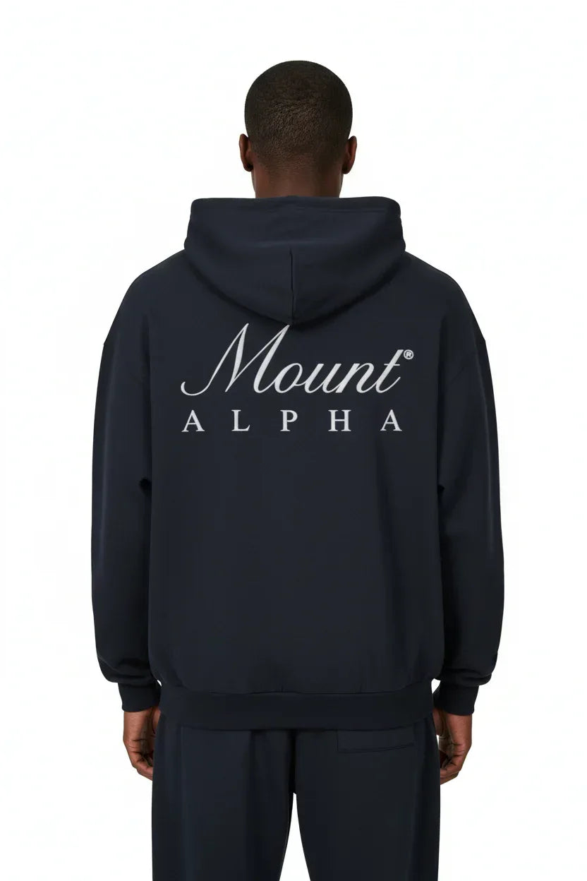Heavyweight Unisex Boxy Hoodie - Navy Blue/White - Mount Alpha Clothing®