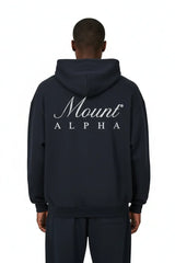Heavyweight Unisex Boxy Hoodie - Navy Blue/White - Mount Alpha Clothing®