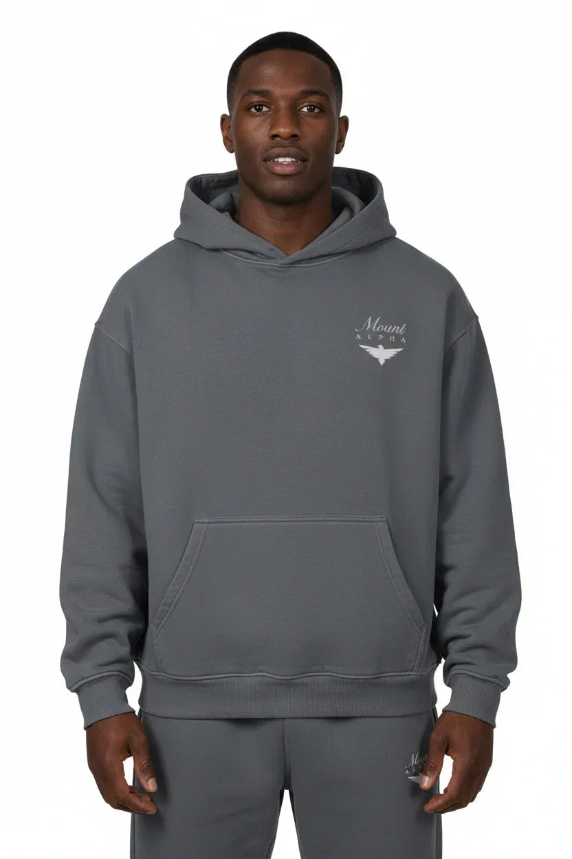 Super Heavyweight Oversized Retro Hoodie - Carbon Grey/White - Mount Alpha Clothing®