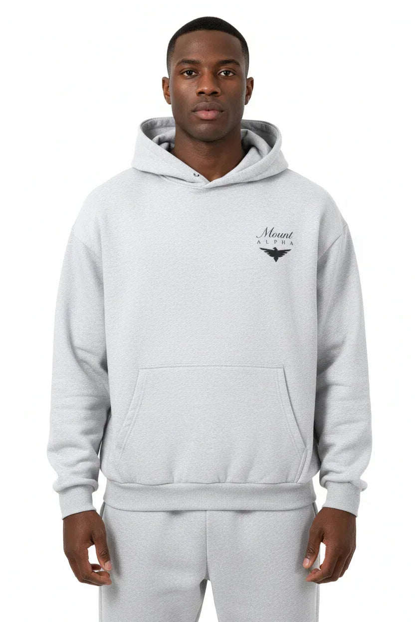 Heavyweight Unisex Boxy Hoodie - Light Gray/Black - Mount Alpha Clothing®