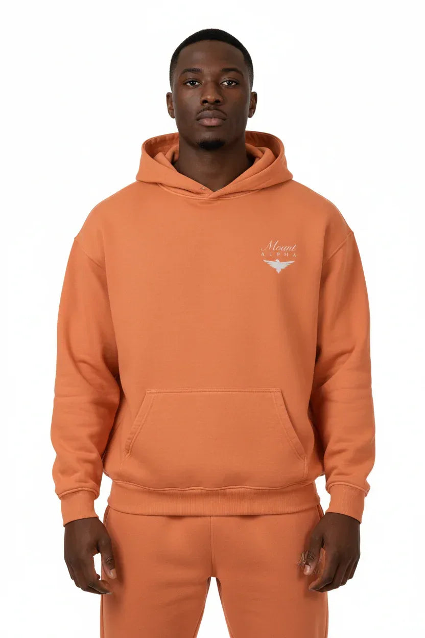Super Heavyweight Oversized Retro Hoodie - Copper Red/White - Mount Alpha Clothing®