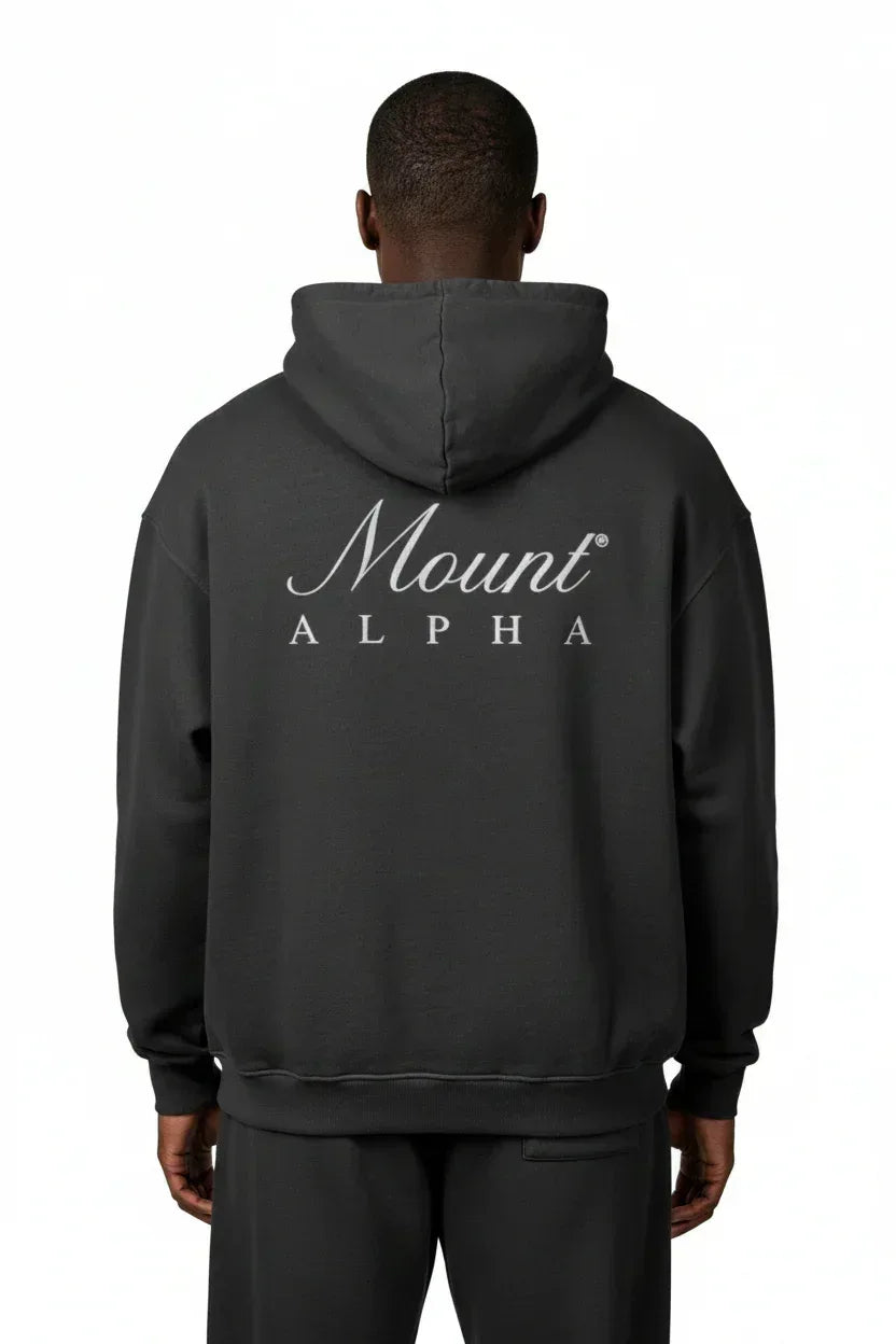 Super Heavyweight Oversized Retro Hoodie - Faded Black/White - Mount Alpha Clothing®