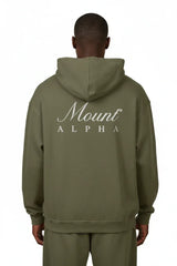 Super Heavyweight Oversized Retro Hoodie - Olive Green/White - Mount Alpha Clothing®
