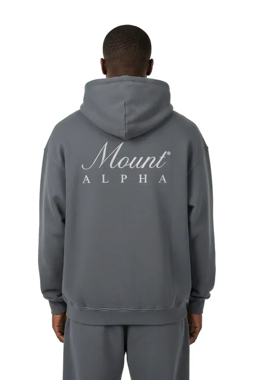 Super Heavyweight Oversized Retro Hoodie - Carbon Grey/White - Mount Alpha Clothing®