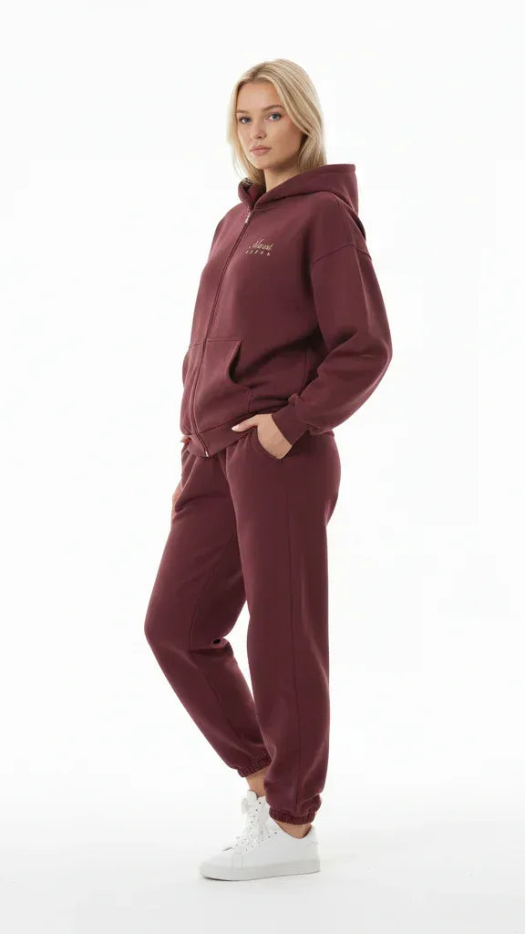 Heavyweight Full-Zip Unisex Woman Hoodie - Red Burgund/Velvet Off White - Mount Alpha Clothing®