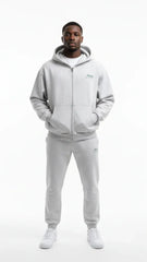 Heavyweight Full-Zip Unisex Men Hoodie - Light Gray/Velvet Green - Mount Alpha Clothing®