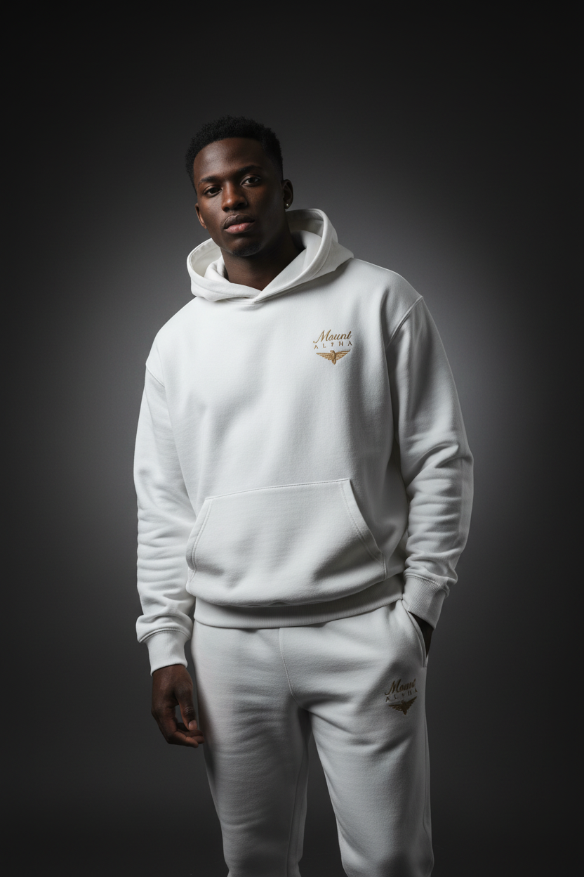 Heavyweight Unisex Fleece Hoodie - White/Gold - Mount Alpha Clothing®