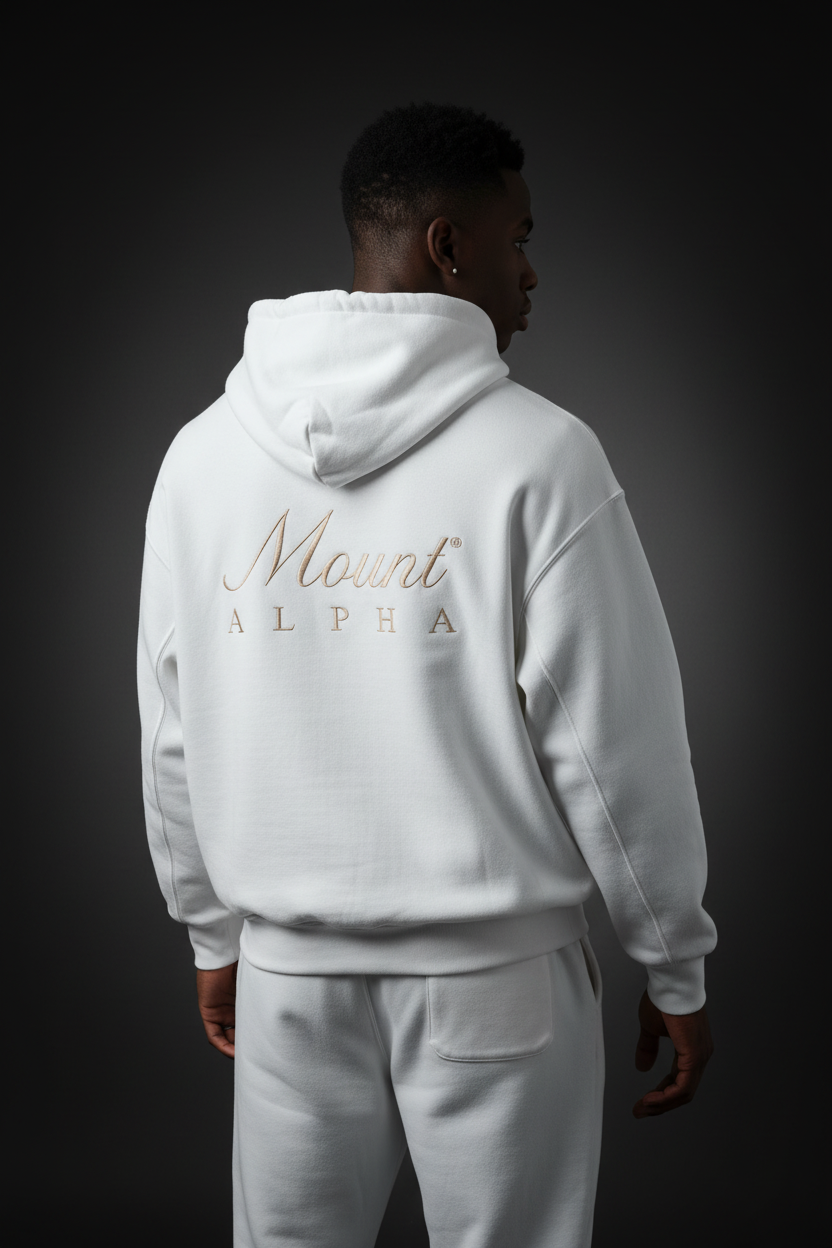Heavyweight Unisex Fleece Hoodie - White/Gold - Mount Alpha Clothing®