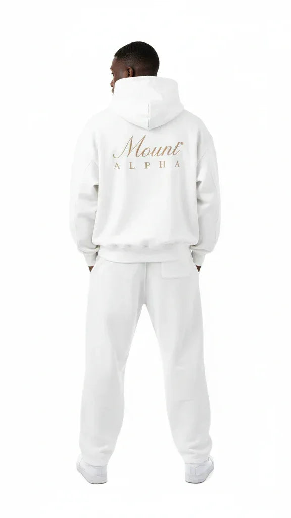 Heavyweight Unisex Fleece Hoodie - White/Gold - Mount Alpha Clothing®