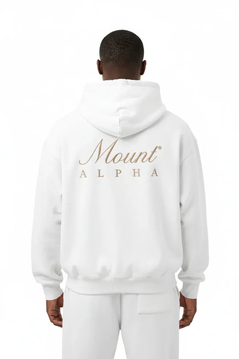 Heavyweight Unisex Fleece Hoodie - White/Gold - Mount Alpha Clothing®
