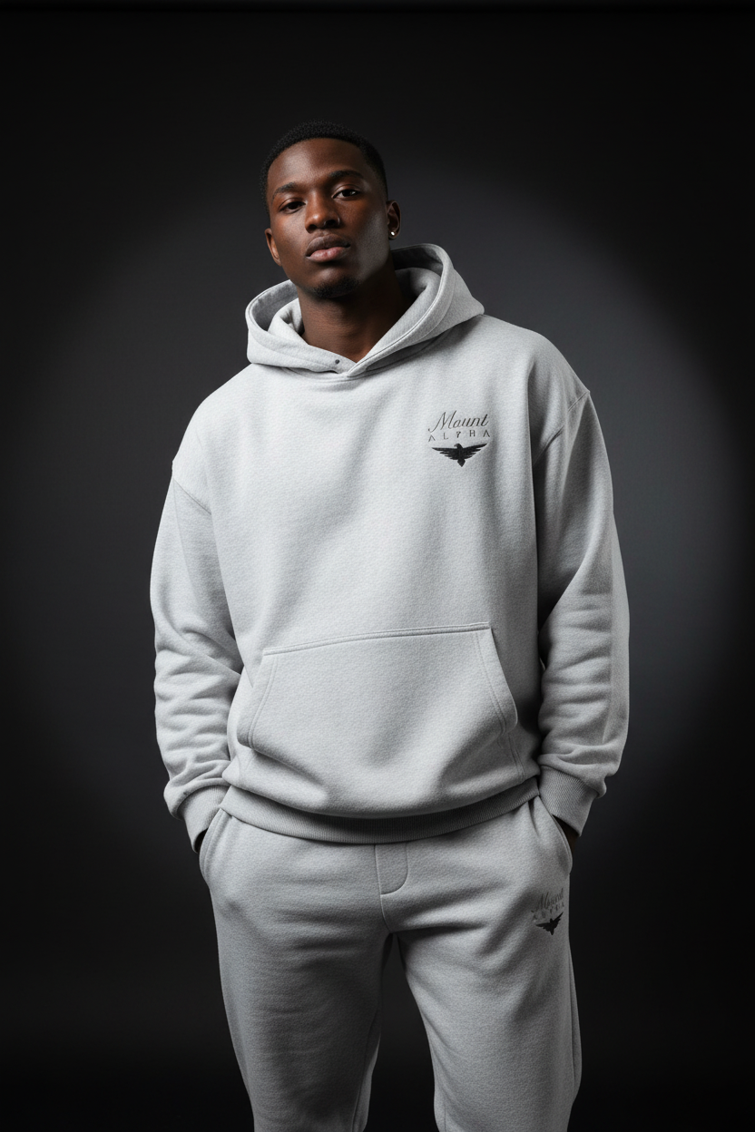 Heavyweight Unisex Boxy Hoodie - Light Gray/Black - Mount Alpha Clothing®