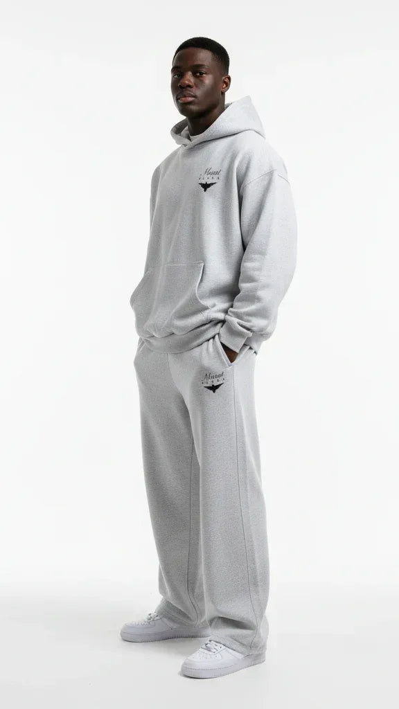 Heavyweight Unisex Boxy Hoodie - Light Gray/Black - Mount Alpha Clothing®
