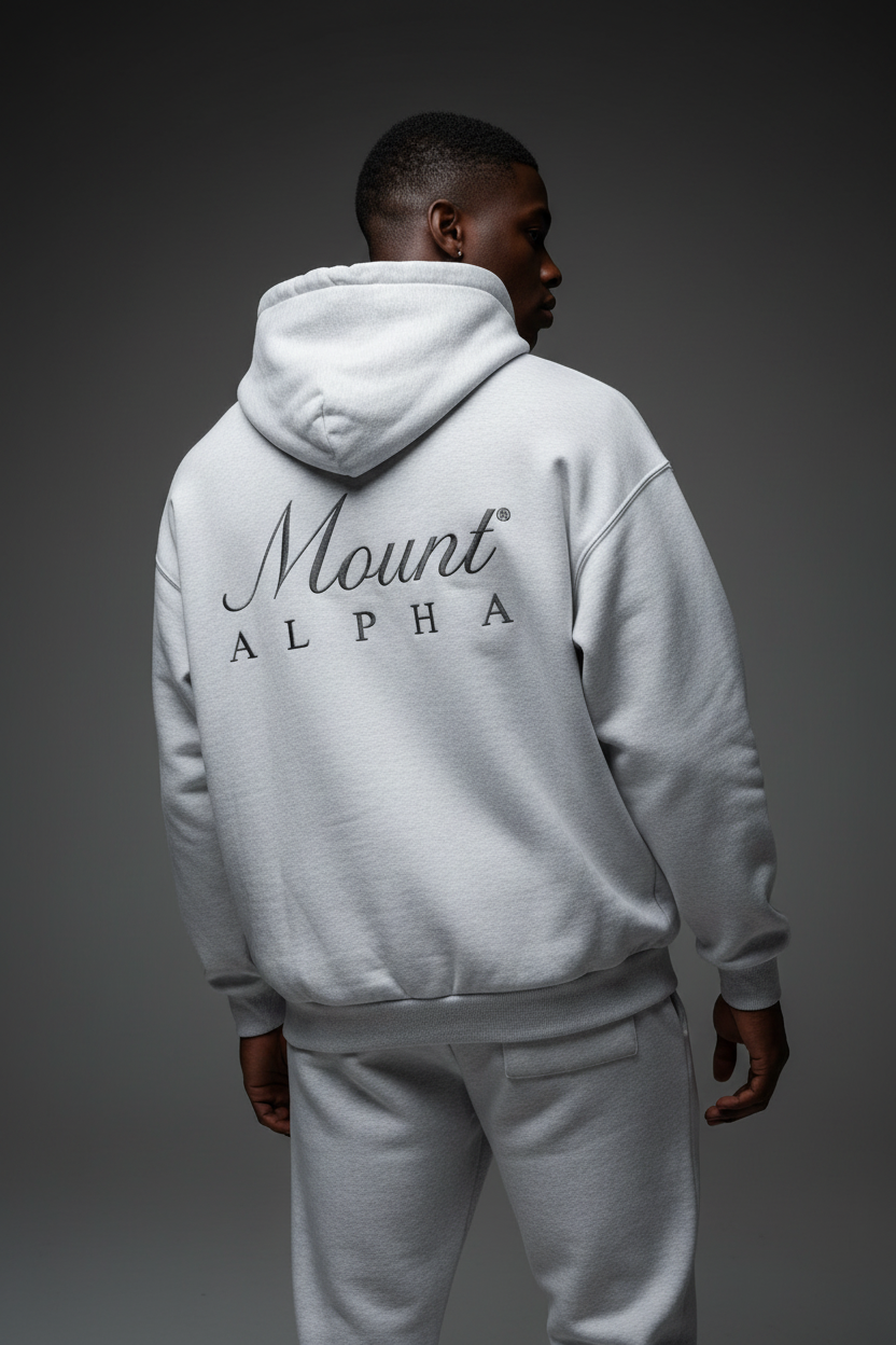 Heavyweight Unisex Boxy Hoodie - Light Gray/Black - Mount Alpha Clothing®