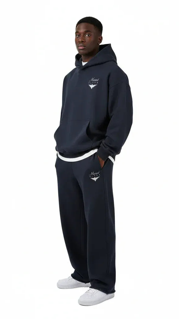 Heavyweight Unisex Boxy Hoodie - Navy Blue/White - Mount Alpha Clothing®