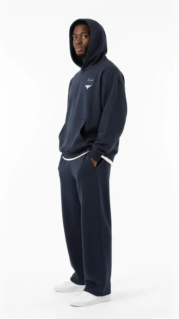 Heavyweight Unisex Boxy Hoodie - Navy Blue/White - Mount Alpha Clothing®