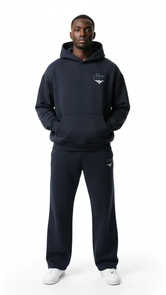 Heavyweight Unisex Boxy Hoodie - Navy Blue/White - Mount Alpha Clothing®