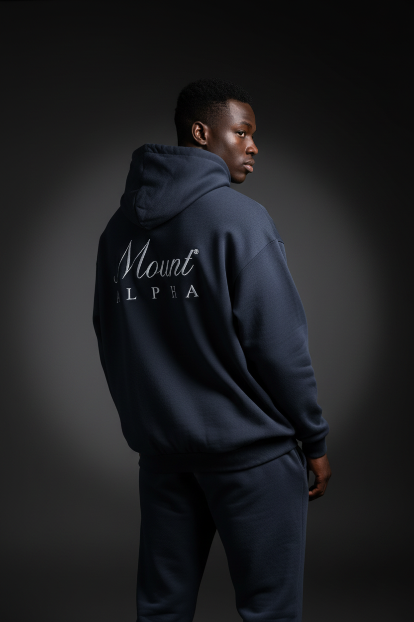 Heavyweight Unisex Boxy Hoodie - Navy Blue/White - Mount Alpha Clothing®