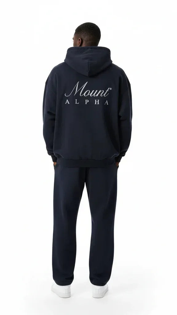Heavyweight Unisex Boxy Hoodie - Navy Blue/White - Mount Alpha Clothing®