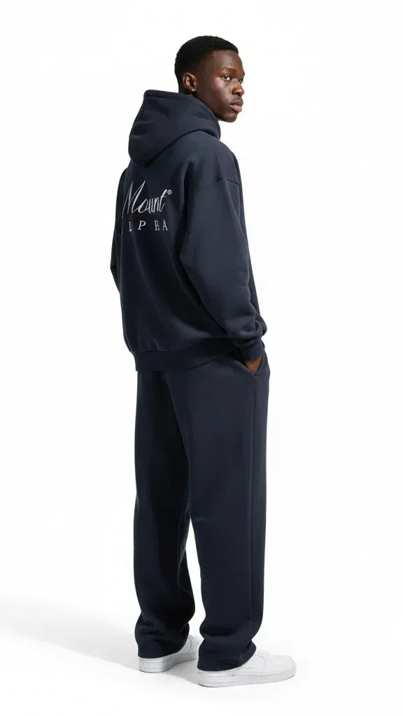 Heavyweight Unisex Boxy Hoodie - Navy Blue/White - Mount Alpha Clothing®