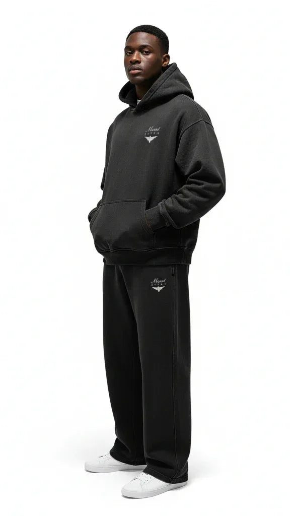 Super Heavyweight Oversized Retro Hoodie - Faded Black/White - Mount Alpha Clothing®