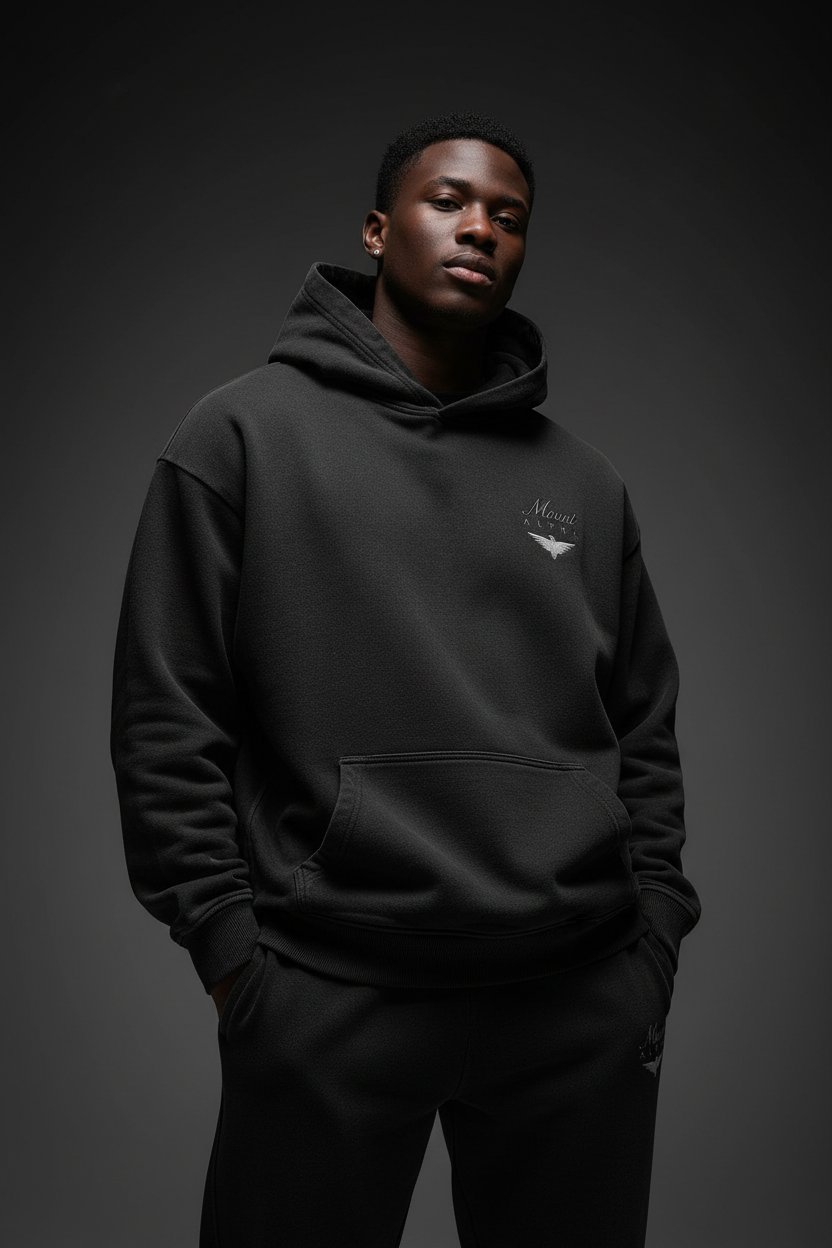 Super Heavyweight Oversized Retro Hoodie - Faded Black/White - Mount Alpha Clothing®