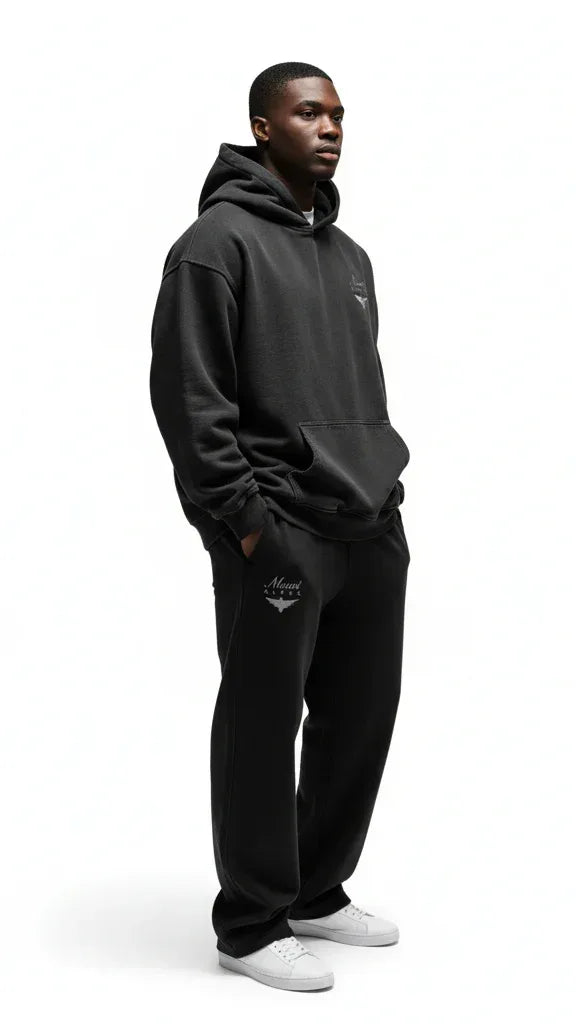 Super Heavyweight Oversized Retro Hoodie - Faded Black/White - Mount Alpha Clothing®