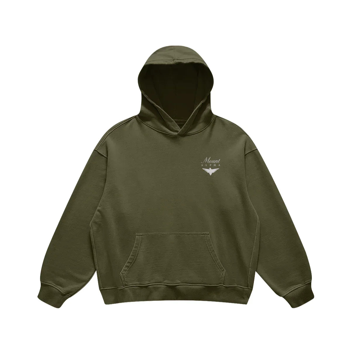 Super Heavyweight Oversized Retro Hoodie - Olive Green/White - Mount Alpha Clothing®