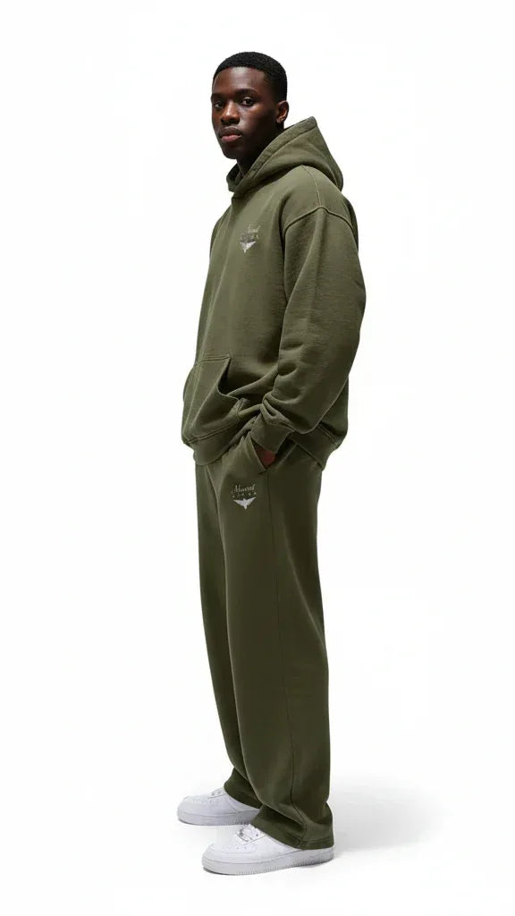 Super Heavyweight Oversized Retro Hoodie - Olive Green/White - Mount Alpha Clothing®