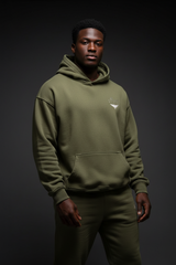 Super Heavyweight Oversized Retro Hoodie - Olive Green/White - Mount Alpha Clothing®