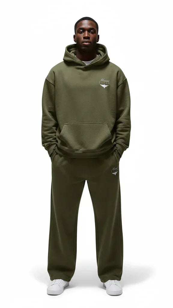 Super Heavyweight Oversized Retro Hoodie - Olive Green/White - Mount Alpha Clothing®