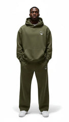 Super Heavyweight Oversized Retro Hoodie - Olive Green/White - Mount Alpha Clothing®