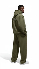 Super Heavyweight Oversized Retro Hoodie - Olive Green/White - Mount Alpha Clothing®