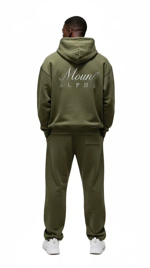 Super Heavyweight Oversized Retro Hoodie - Olive Green/White - Mount Alpha Clothing®