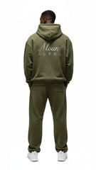 Super Heavyweight Oversized Retro Hoodie - Olive Green/White - Mount Alpha Clothing®
