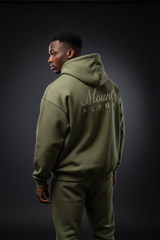 Super Heavyweight Oversized Retro Hoodie - Olive Green/White - Mount Alpha Clothing®
