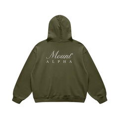 Super Heavyweight Oversized Retro Hoodie - Olive Green/White - Mount Alpha Clothing®