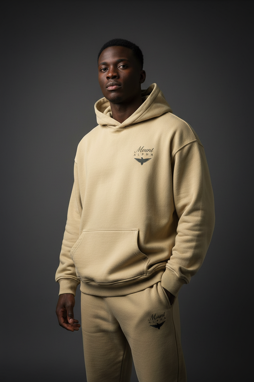 Super Heavyweight Oversized Retro Hoodie - Desert Sand/Black - Mount Alpha Clothing®