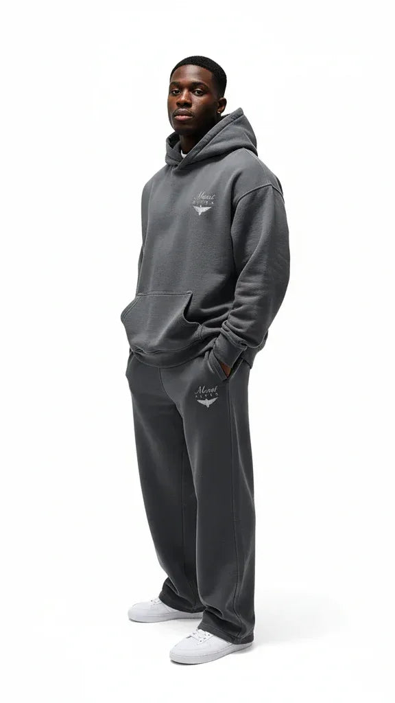 Super Heavyweight Oversized Retro Hoodie - Carbon Grey/White - Mount Alpha Clothing®