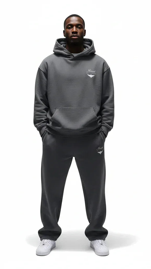 Super Heavyweight Oversized Retro Hoodie - Carbon Grey/White - Mount Alpha Clothing®