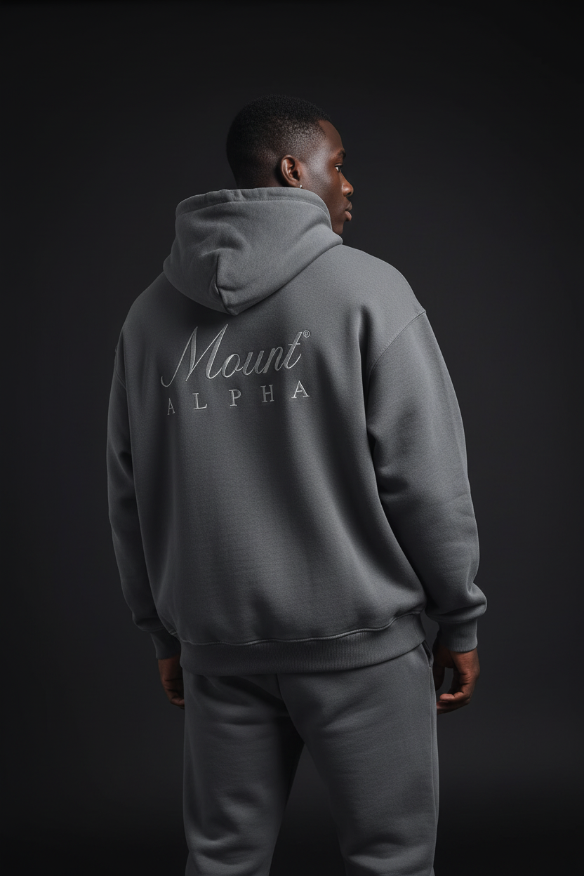 Super Heavyweight Oversized Retro Hoodie - Carbon Grey/White - Mount Alpha Clothing®