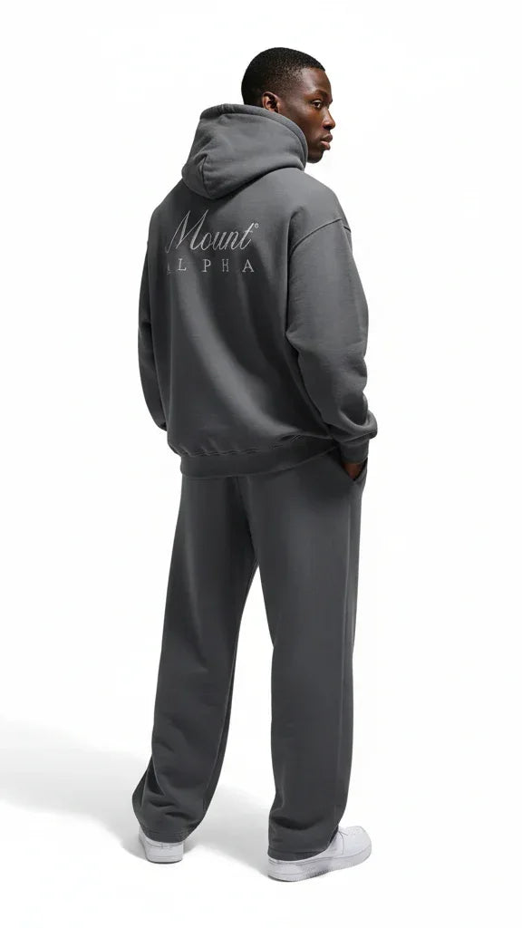 Super Heavyweight Oversized Retro Hoodie - Carbon Grey/White - Mount Alpha Clothing®