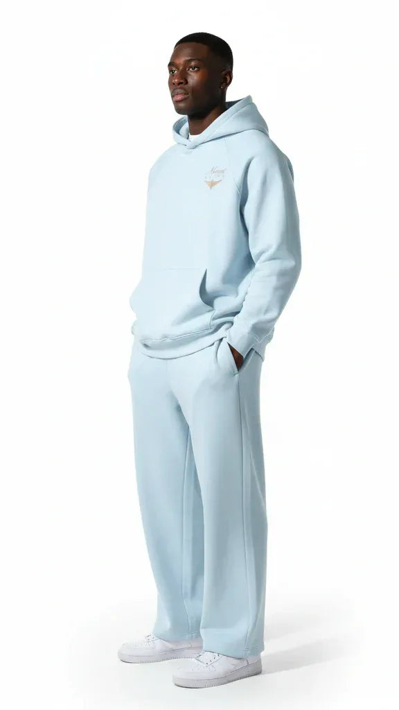 Heavyweight Unisex Brushed Fleece Hoodie - Light Blue/Gold - Mount Alpha Clothing®