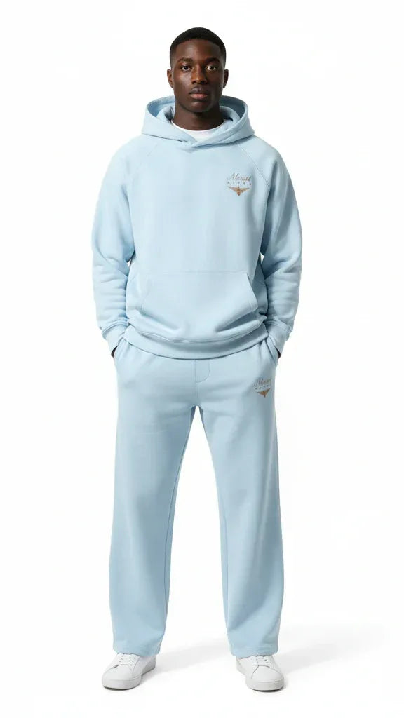 Heavyweight Unisex Brushed Fleece Hoodie - Light Blue/Gold - Mount Alpha Clothing®