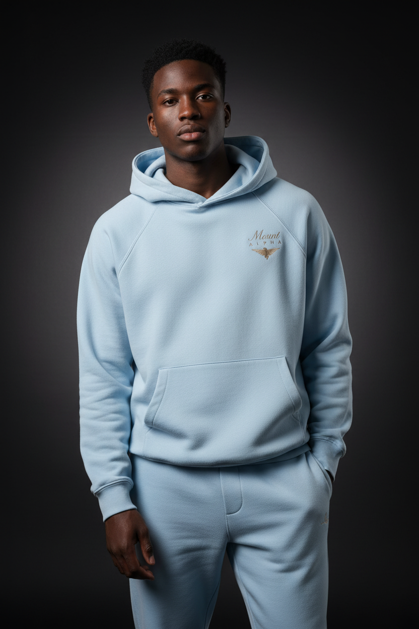Heavyweight Unisex Brushed Fleece Hoodie - Light Blue/Gold - Mount Alpha Clothing®