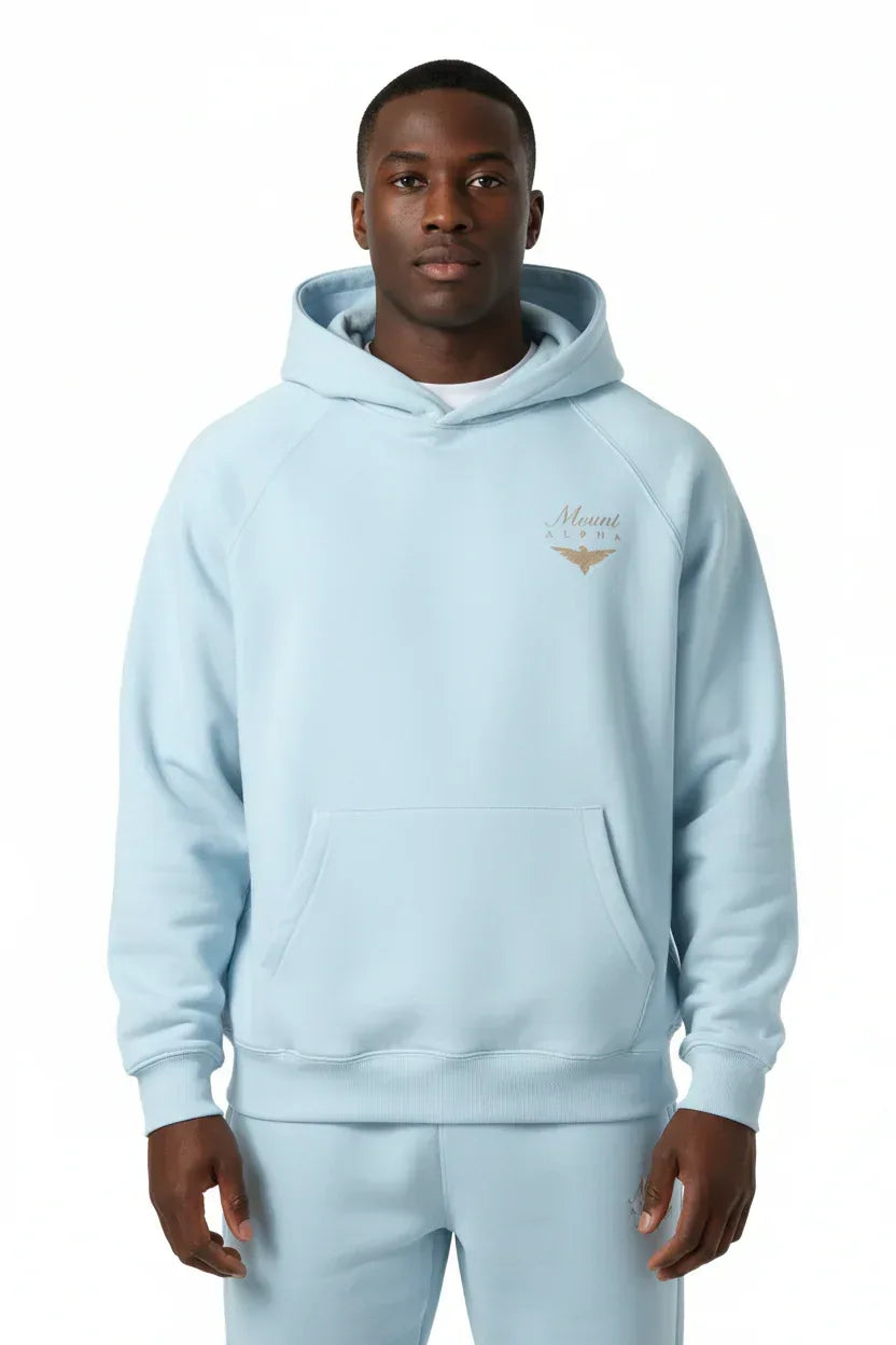 Heavyweight Unisex Brushed Fleece Hoodie - Light Blue/Gold - Mount Alpha Clothing®